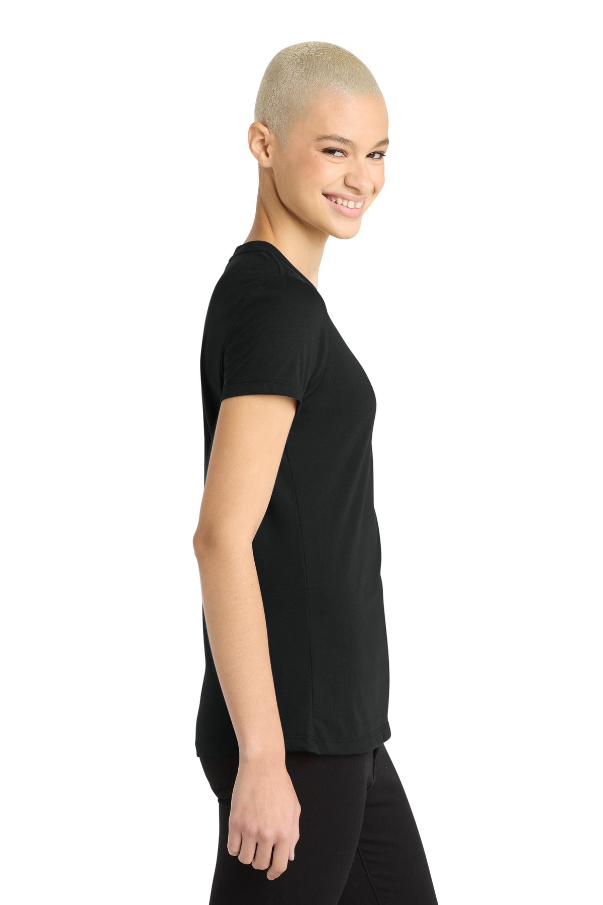 Right View of Black District Women's Perfect Blend CVC Tee. DM108L plain