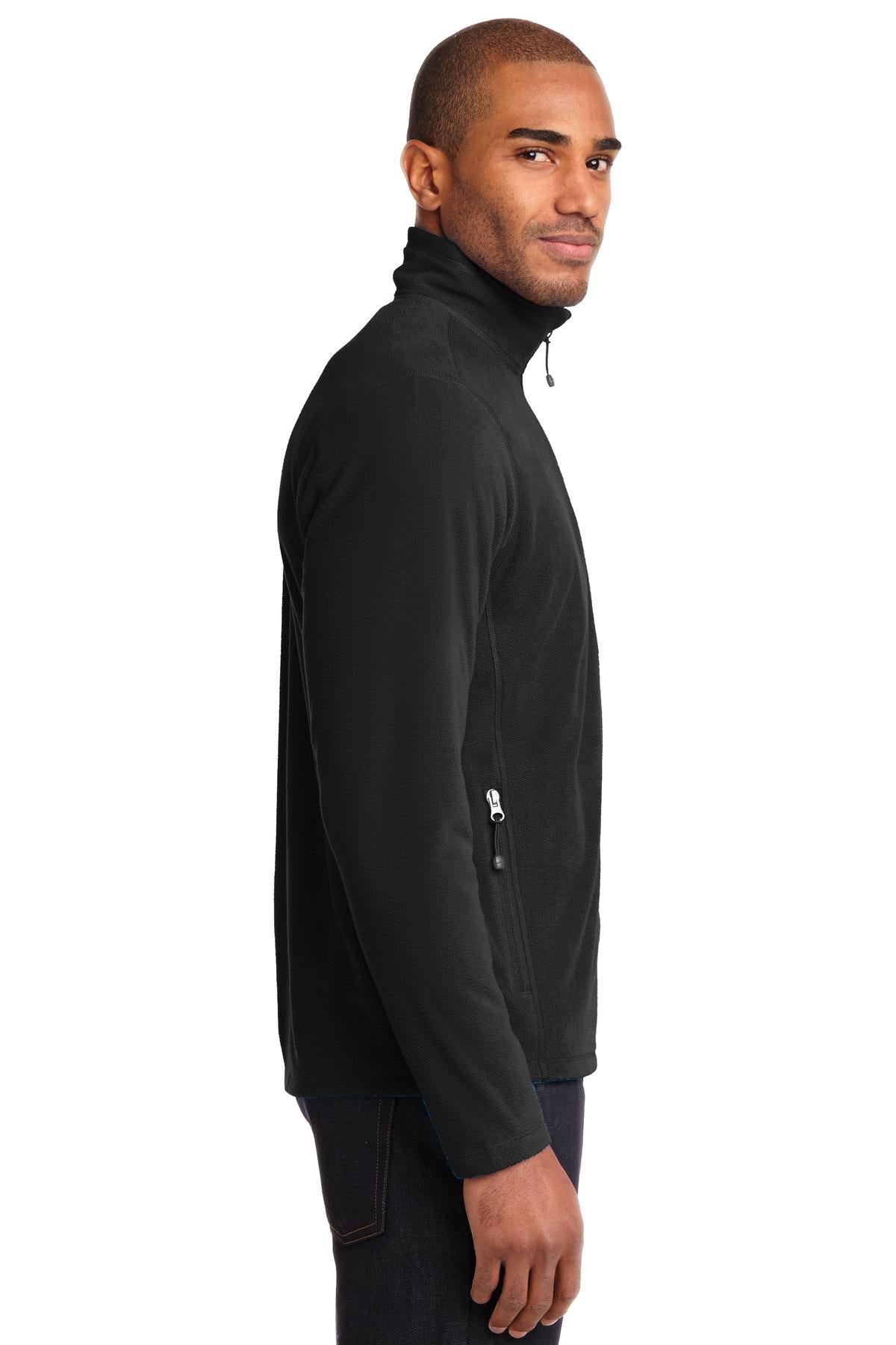Right View of Black Eddie Bauer Full-Zip Microfleece Jacket. EB224 plain
