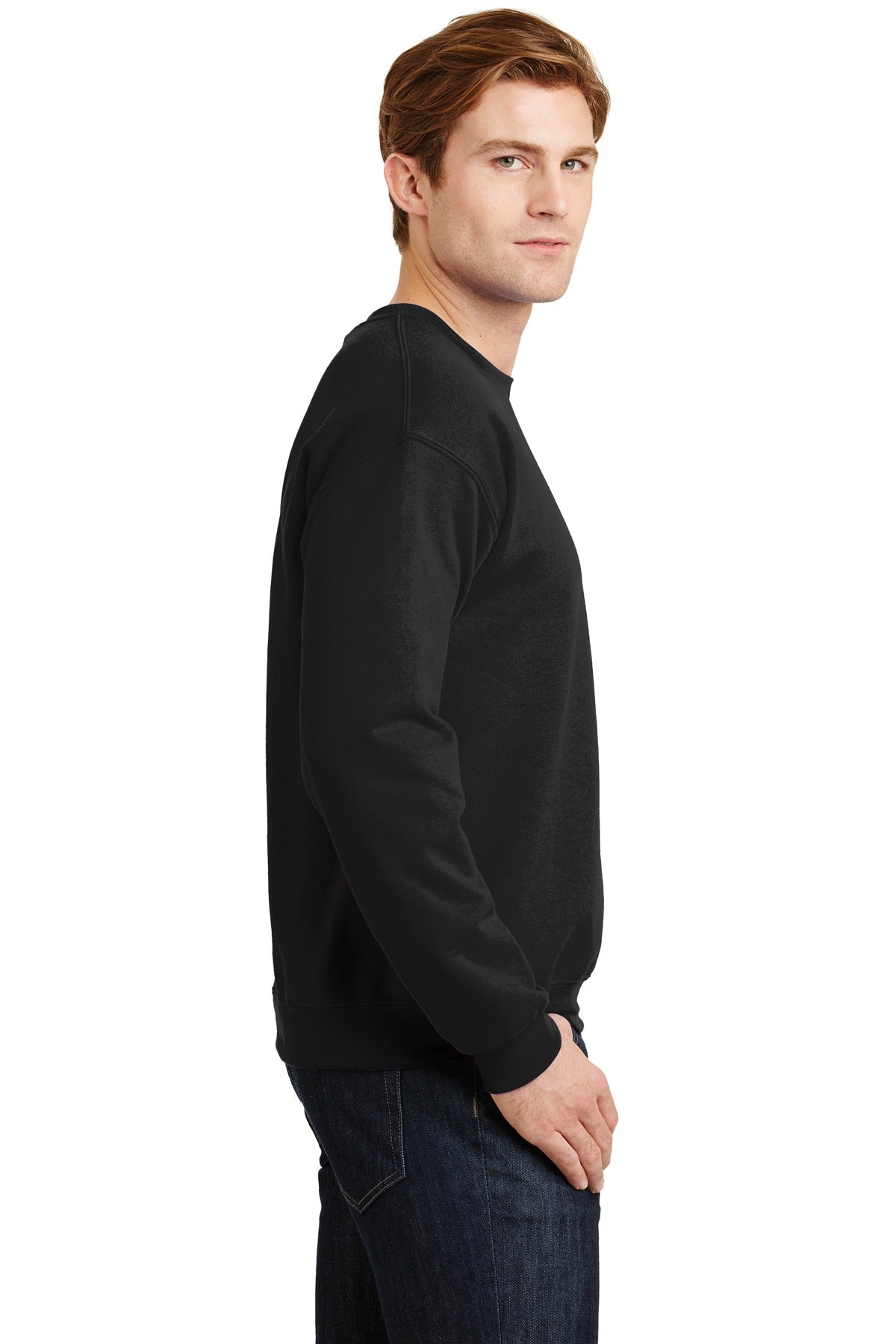 Right View of Black Gildan Heavy Blend Crewneck Sweatshirt. 18000 plain