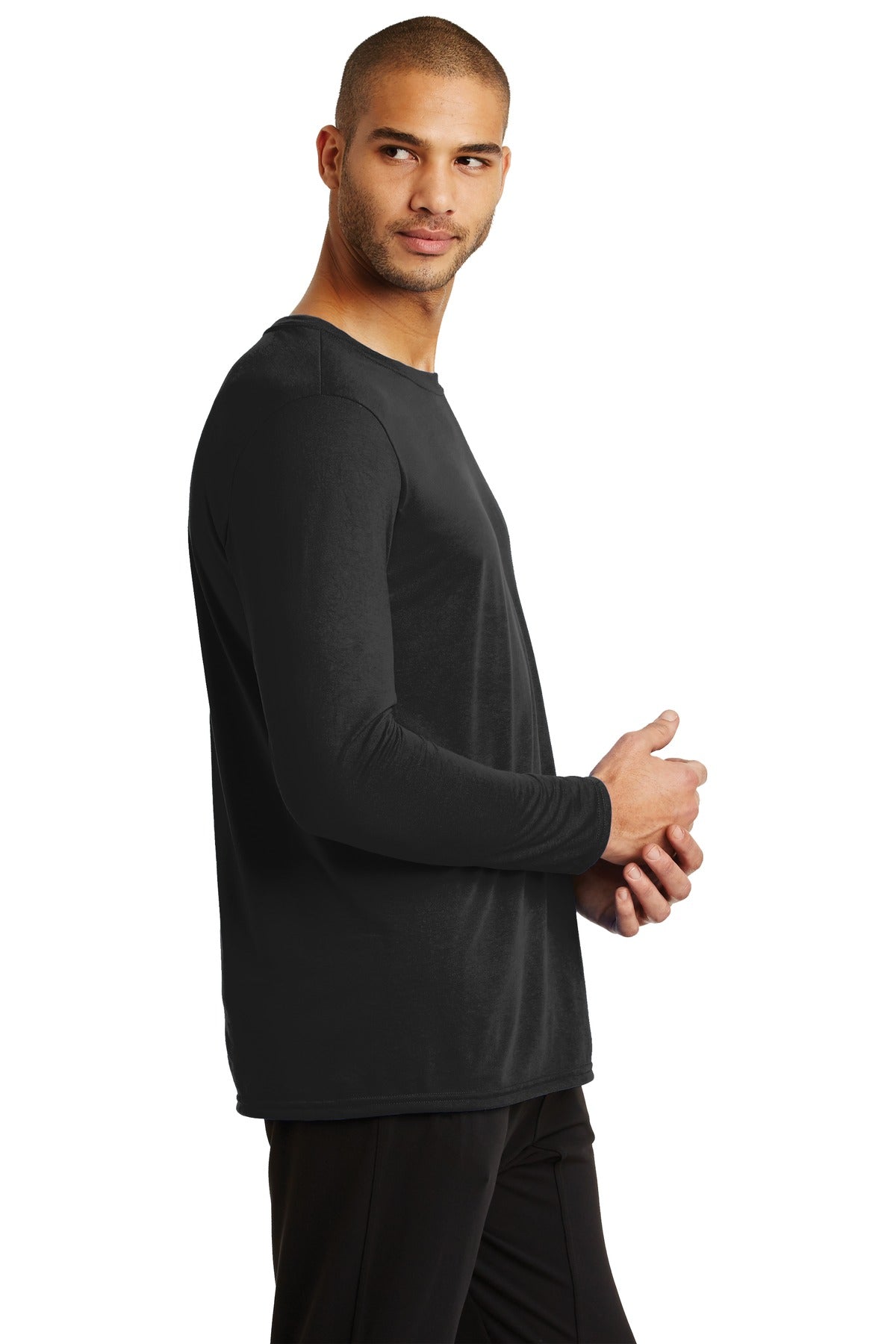 Right View of Black Gildan Performance Long Sleeve T-Shirt. 42400 plain