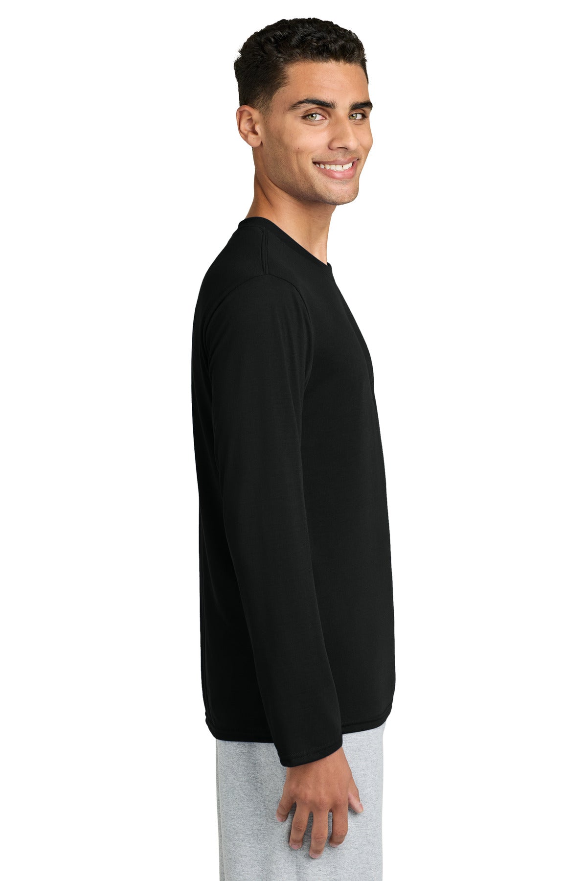 Right View of Black Gildan Performance Long Sleeve T-Shirt. 42400 plain