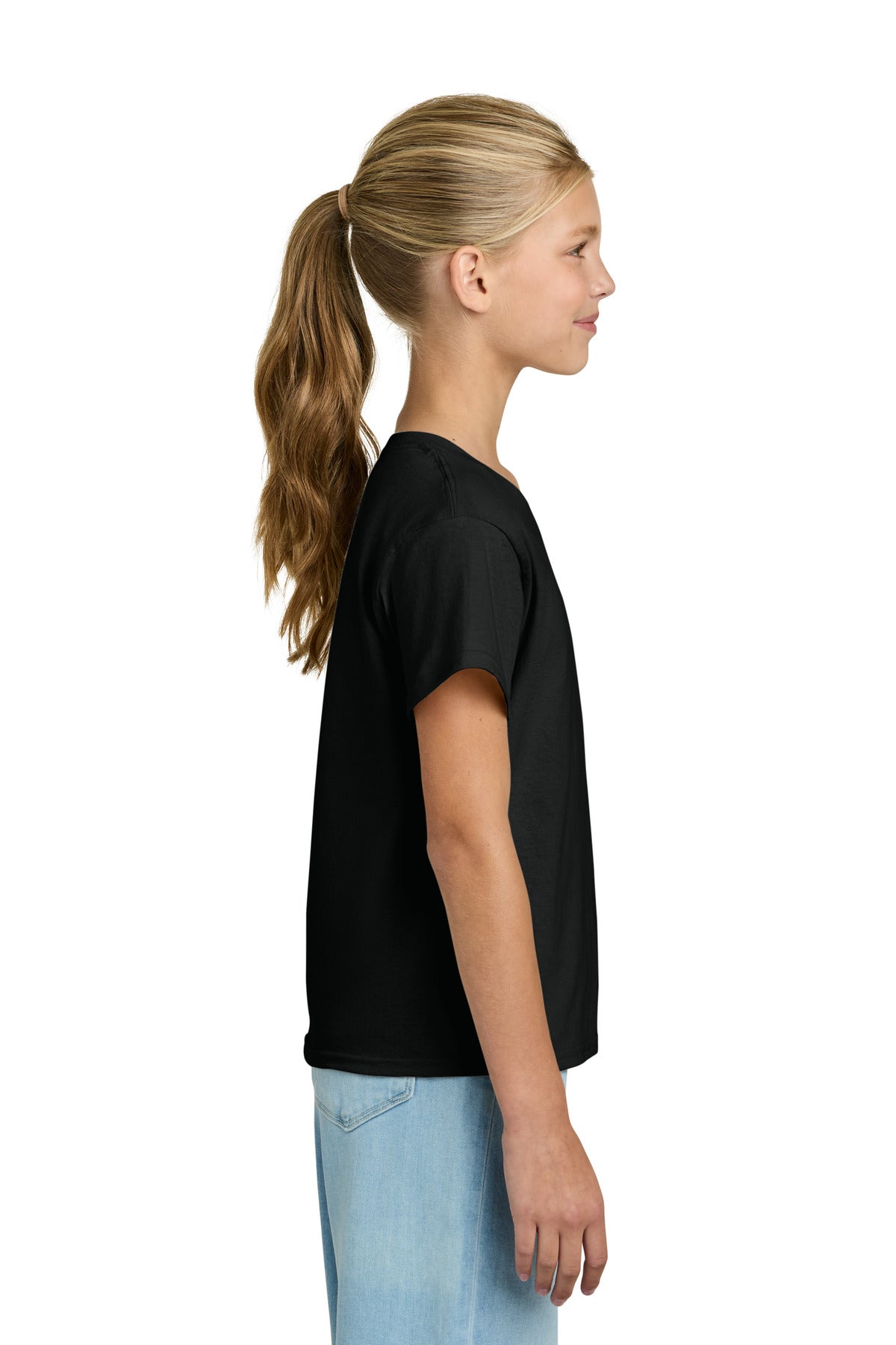 Right View of Black Gildan Youth Light Cotton Tee 3000B plain