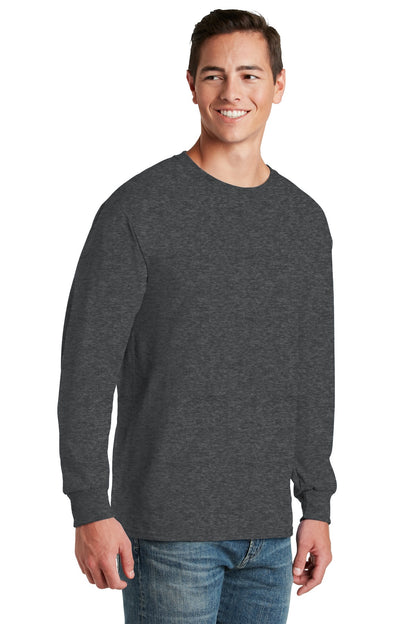 Right View of Black Heather Jerzees - Dri-Power 50/50 Cotton/Poly Long Sleeve T-Shirt. 29LS plain