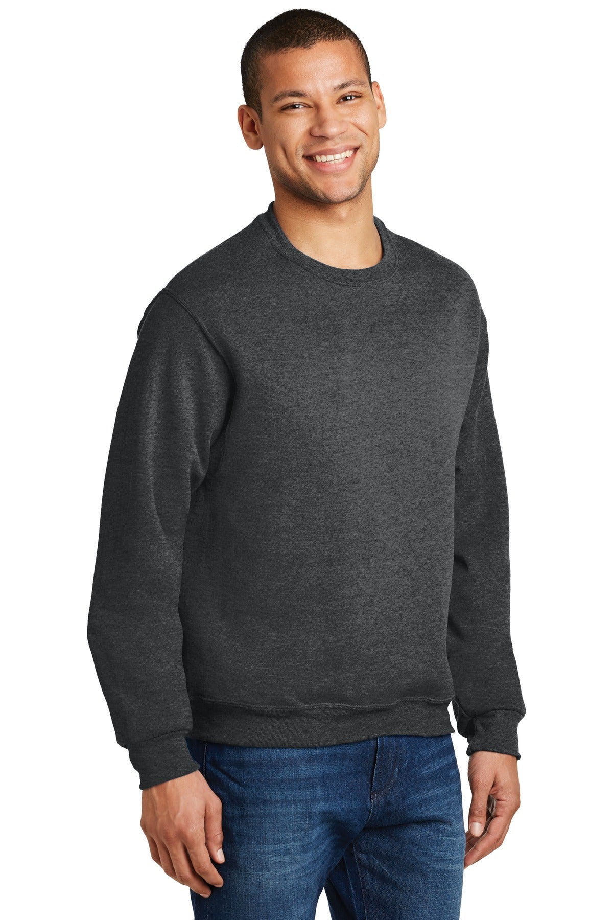 Right View of BLACK HEATHER Jerzees - NuBlend Crewneck Sweatshirt. 562M plain