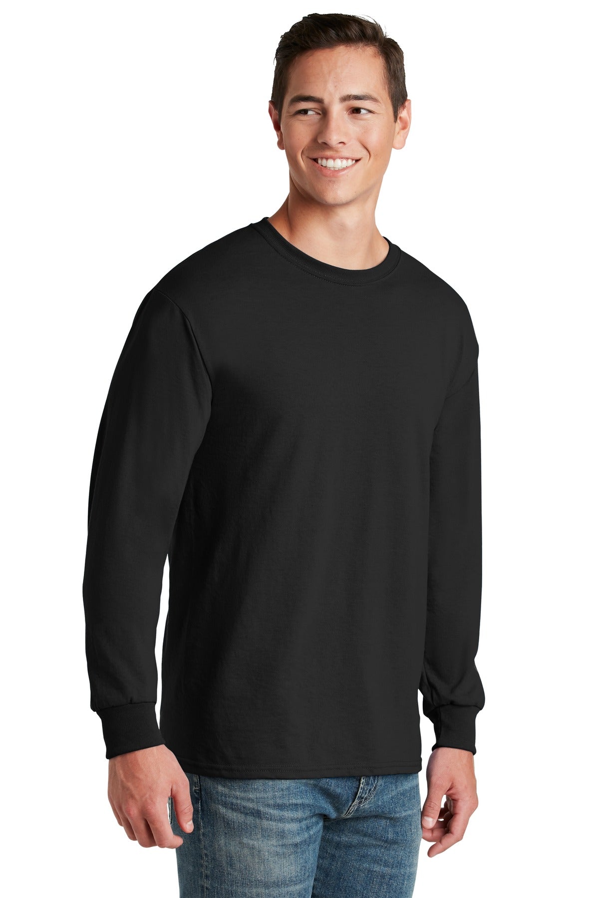 Right View of Black Jerzees - Dri-Power 50/50 Cotton/Poly Long Sleeve T-Shirt. 29LS plain