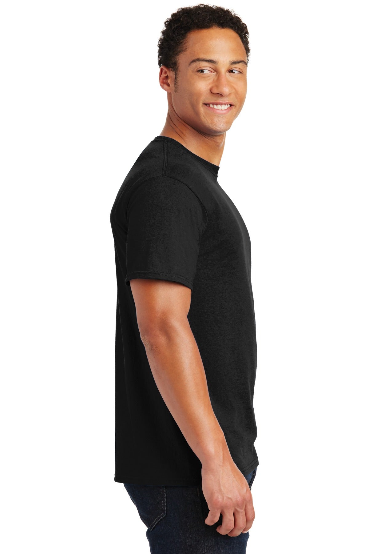 Right View of Black Jerzees - Dri-Power 50/50 Cotton/Poly T-Shirt. 29M plain