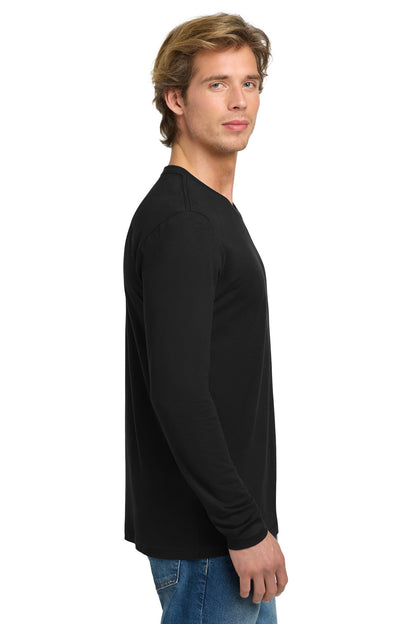 Right View of Black Next Level Apparel Cotton Long Sleeve Tee. NL3601 plain