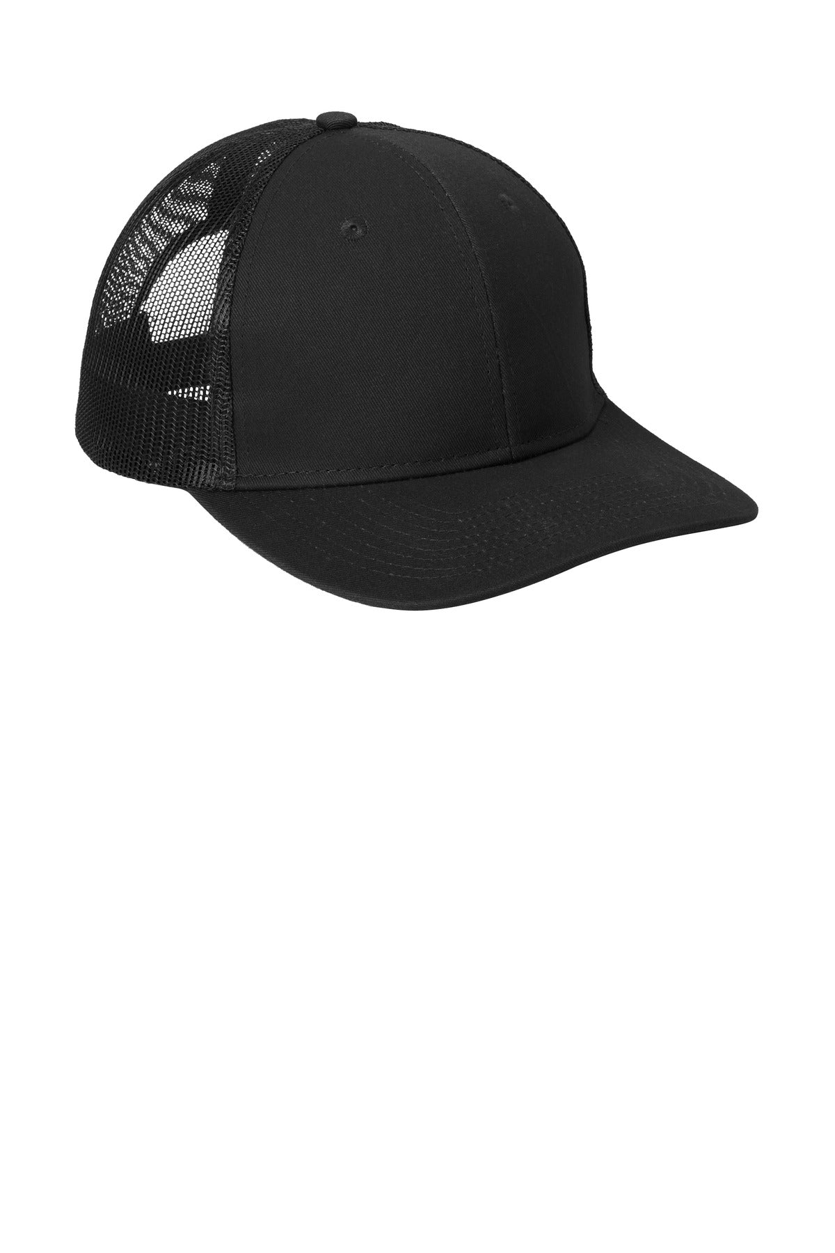 Right View of Black Port Authority Snapback Trucker Cap. C402 plain