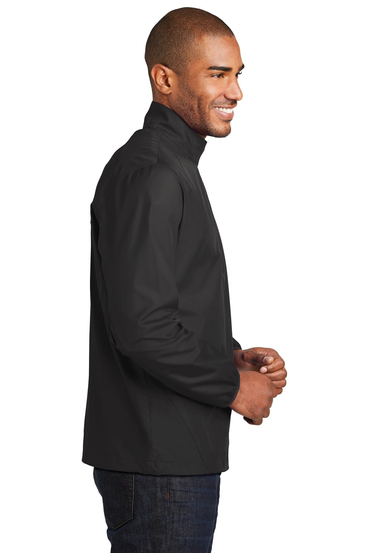 Right View of Black Port Authority Zephyr 1/2-Zip Pullover. J343 plain