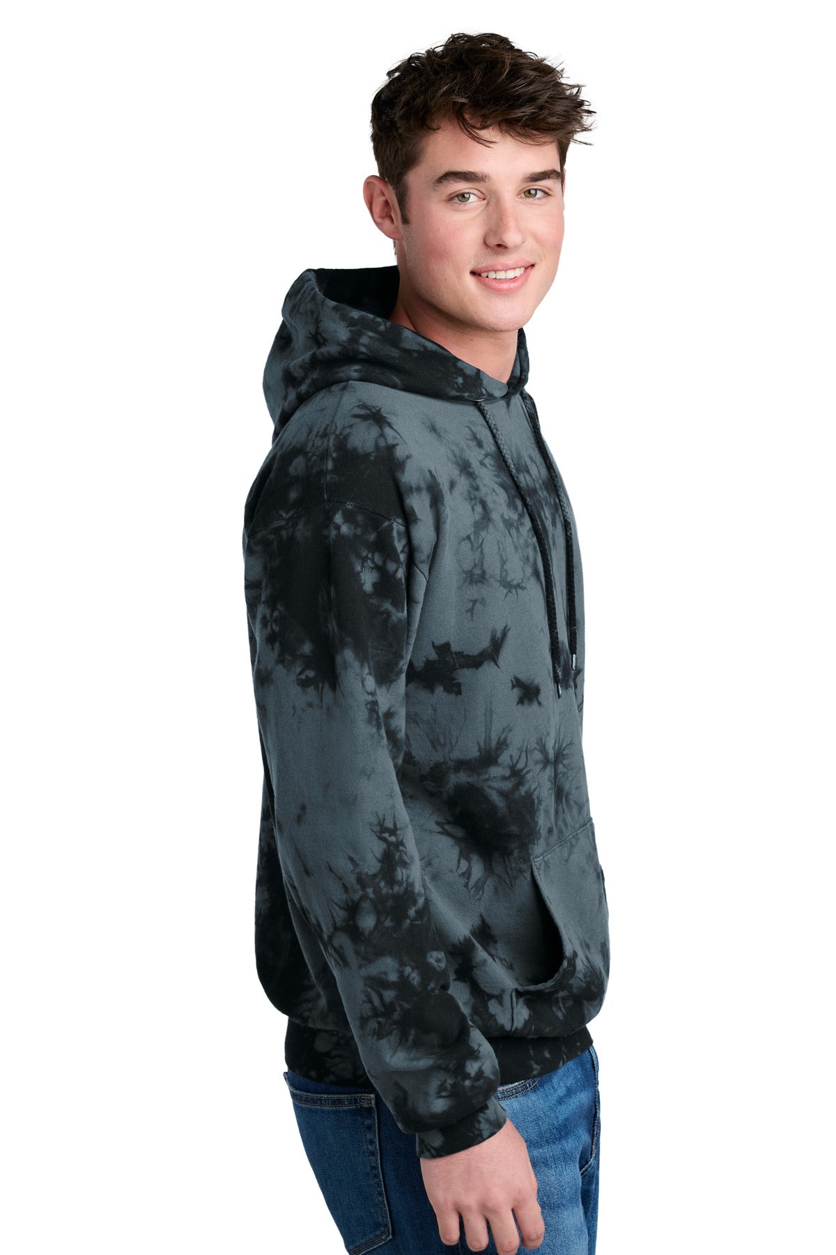 Right View of Black Port & Co Crystal Tie-Dye Pullover Hoodie PC144 plain