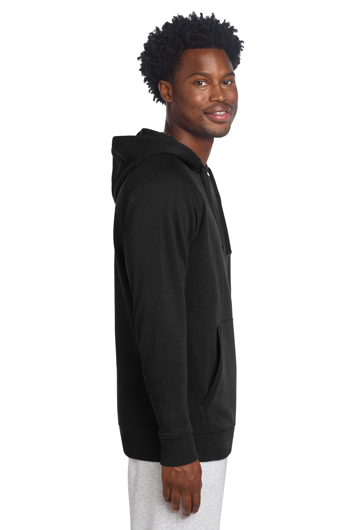 Right View of Black Sport-Tek Drive Fleece Pullover Hoodie STF200 plain