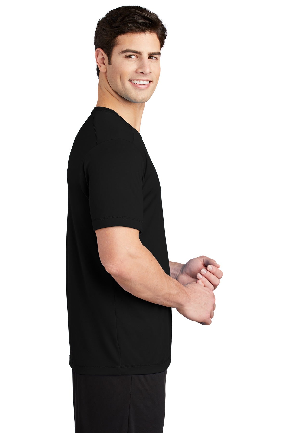 Right View of Black Sport-Tek Posi-UV Pro Tee. ST420 plain