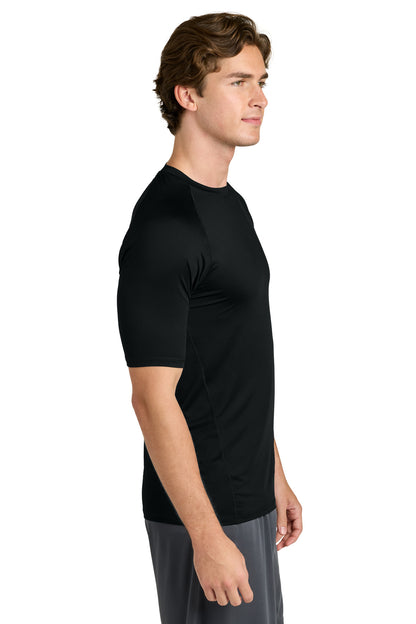 Right View of Black Sport-Tek PosiCharge Compression 1/2-Sleeve Tee ST120 plain