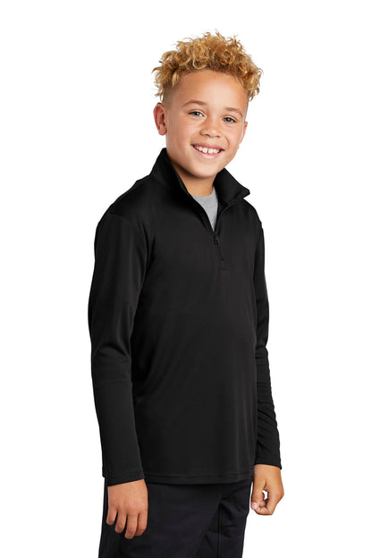 Right View of Black Sport-Tek Youth PosiCharge Competitor 1/4-Zip Pullover. YST357 plain