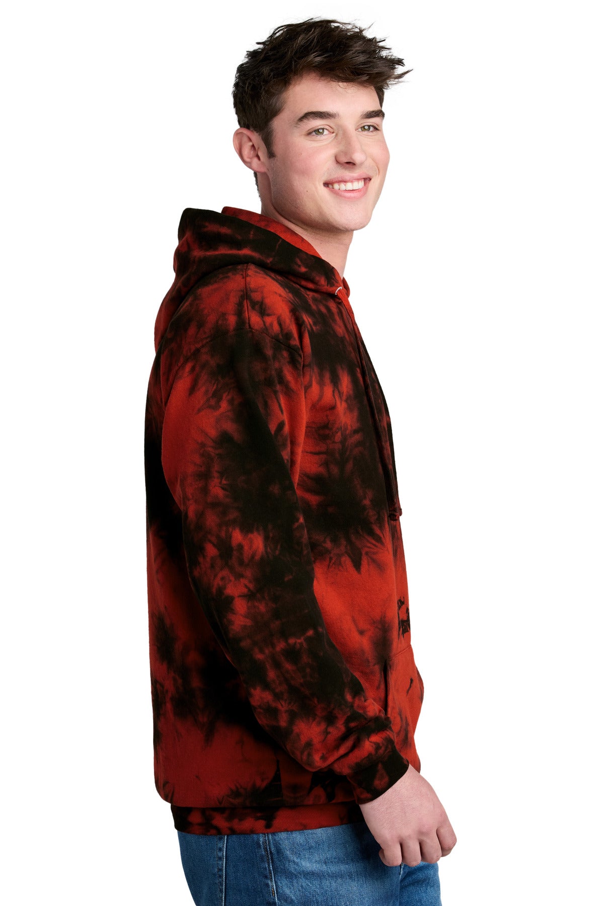 Right View of Black/Red Port & Co Crystal Tie-Dye Pullover Hoodie PC144 plain