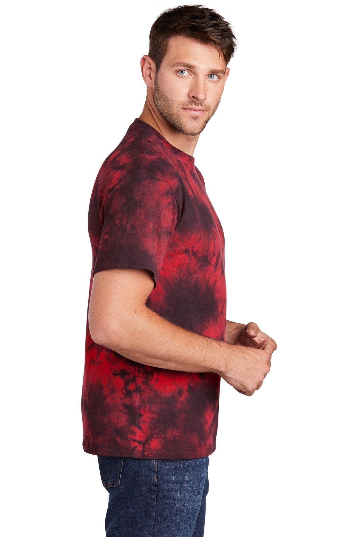 Right View of Black/Red Port & Co Crystal Tie-Dye Tee PC145 plain