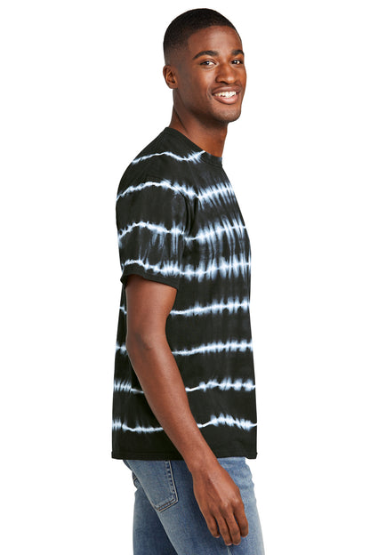 Right View of Blk/White Port & Co Allover Stripe Tie-Dye Tee PC142 plain
