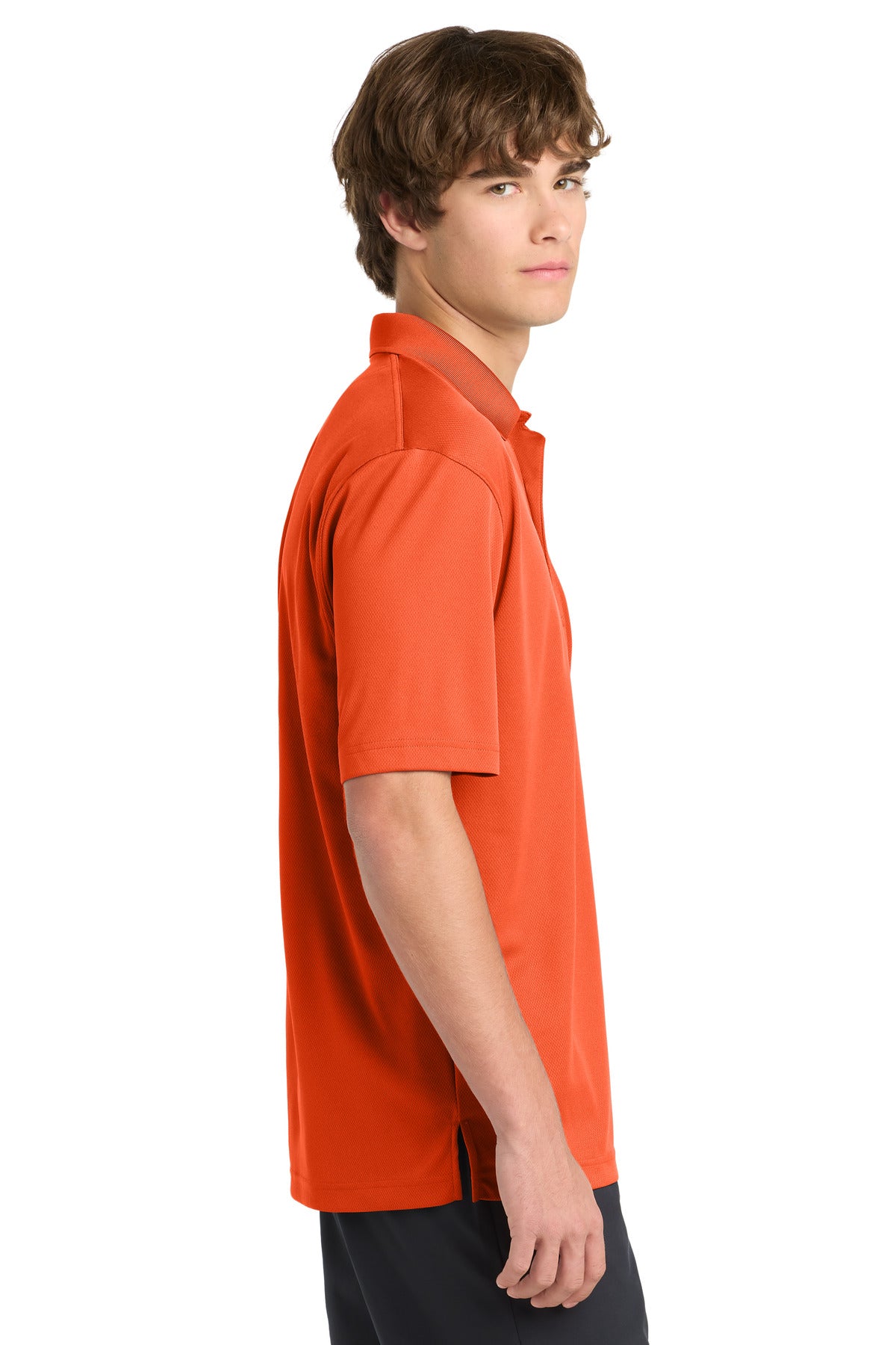 Right View of Bright Orange Sport-Tek Dri-Mesh Polo. K469 plain