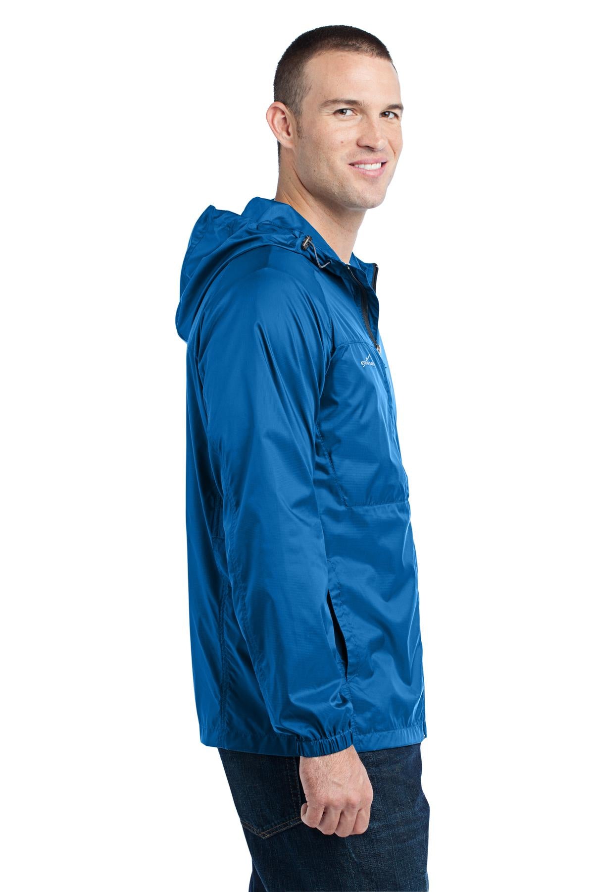 Right View of Brilliant Blue Eddie Bauer - Packable Wind Jacket. EB500 plain