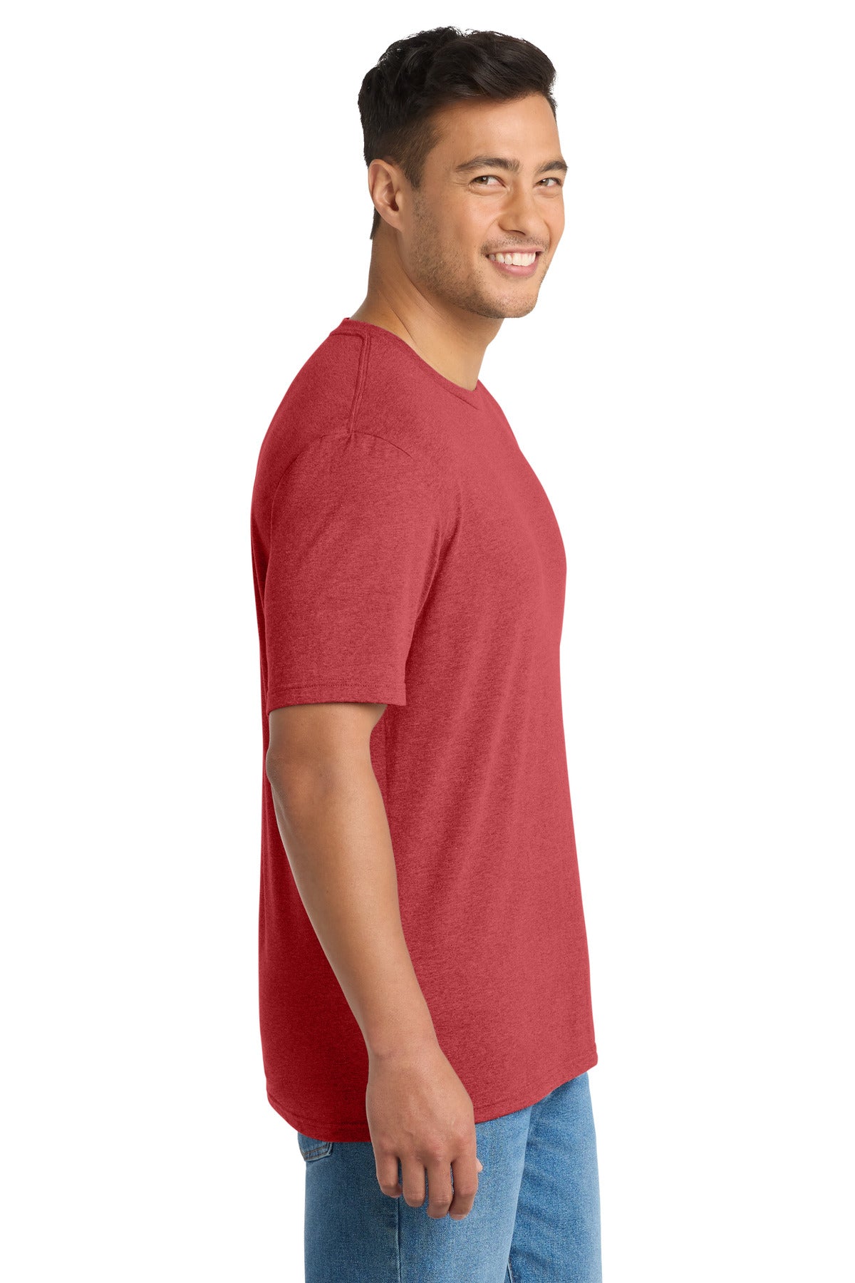 Right View of BrtRedHthr Port & Co Tri-Blend Tee. PC330 plain