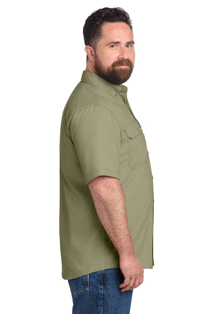 Right View of BurntOlive Carhartt Force Solid Short Sleeve Shirt CT105292 plain