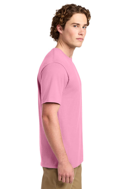 Right View of Candy Pink Port & Co Ring Spun Cotton Tee. PC150 plain