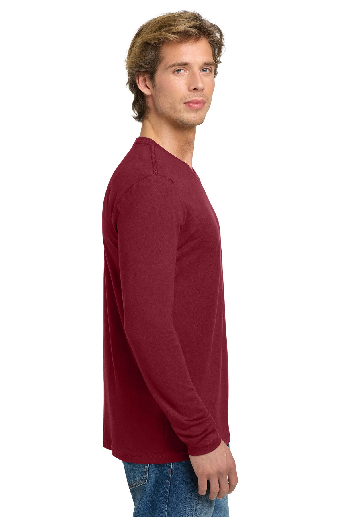 Right View of Cardinal Next Level Apparel Cotton Long Sleeve Tee. NL3601 plain