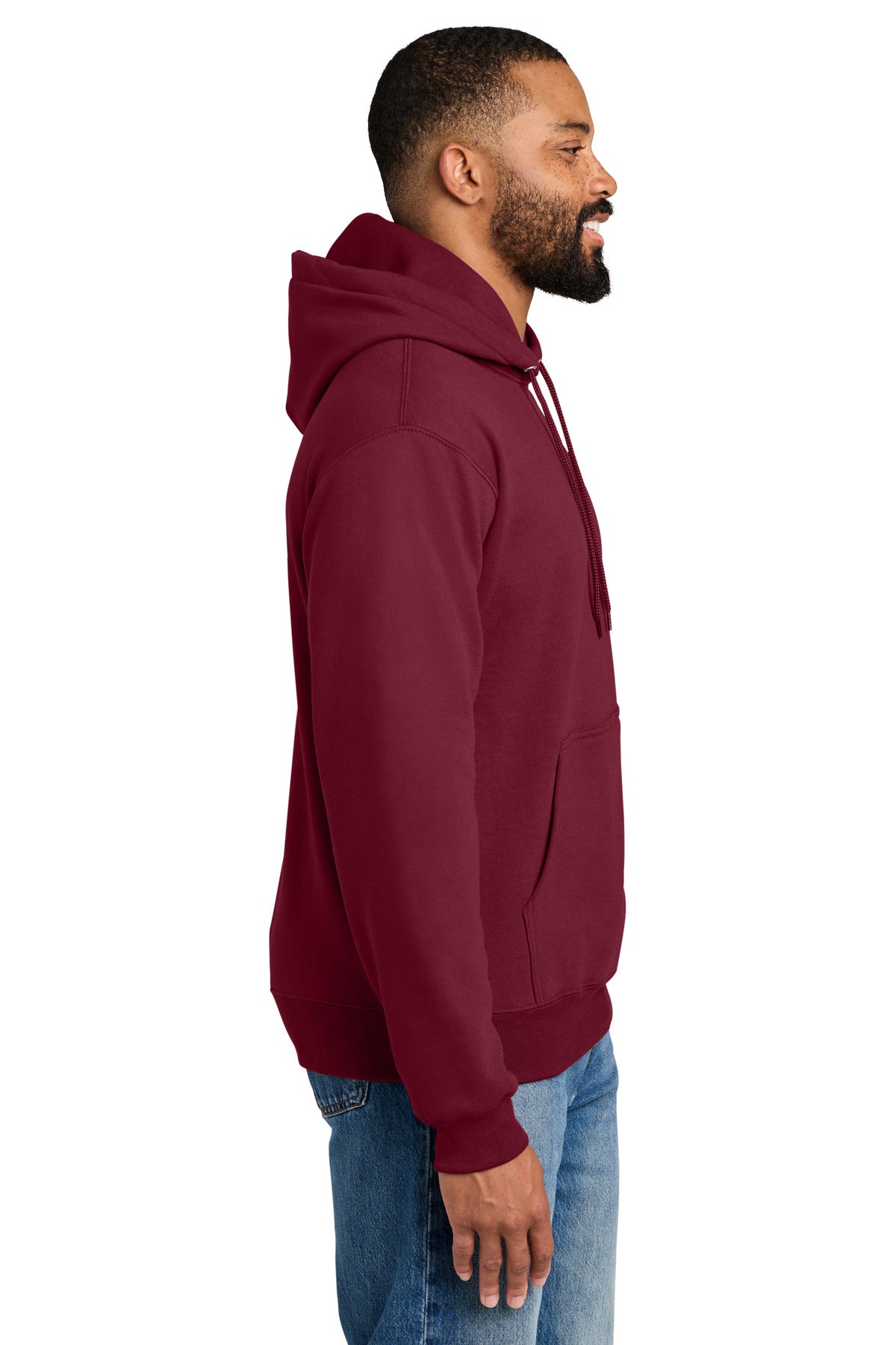 Right View of Cardinal Port & Co Tall Essential Fleece Pullover Hooded Sweatshirt. PC90HT plain
