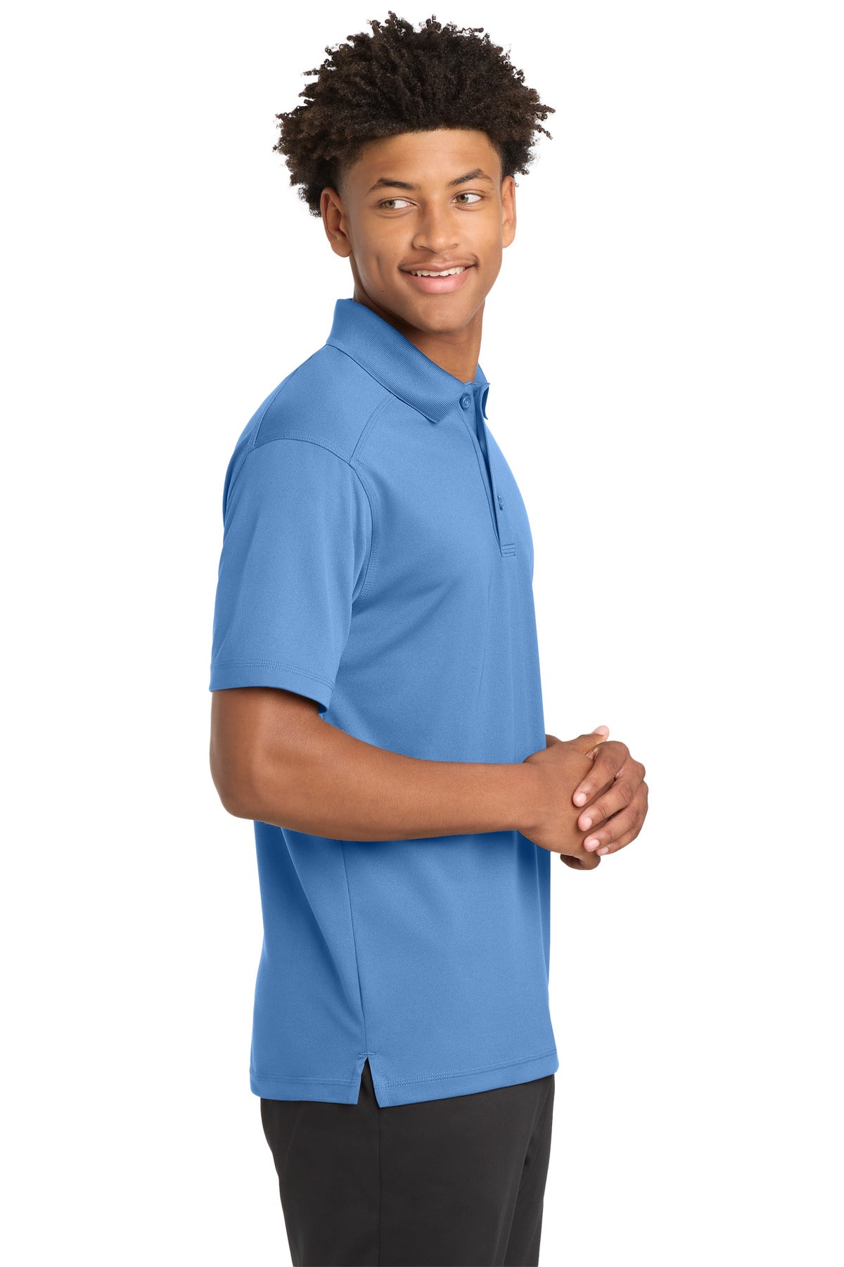 Right View of Carolina Blue Sport-Tek PosiCharge Micro-Mesh Polo. ST680 plain