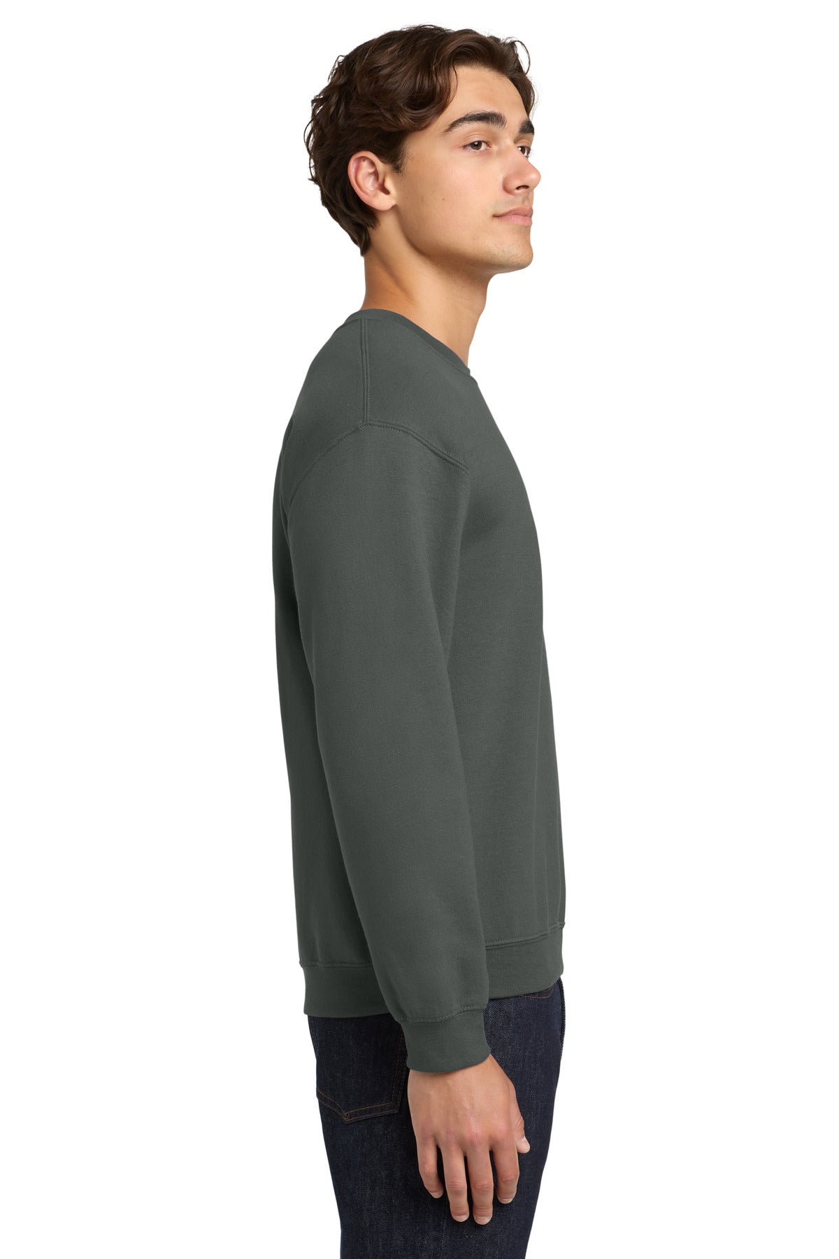 Right View of Charcoal Gildan Heavy Blend Crewneck Sweatshirt. 18000 plain