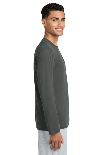 Right View of Charcoal Gildan Performance Long Sleeve T-Shirt. 42400 plain