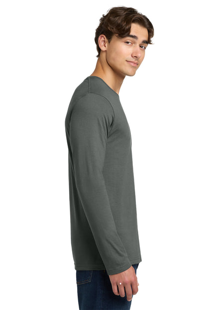 Right View of Charcoal Gildan Softstyle Long Sleeve T-Shirt. 64400 plain
