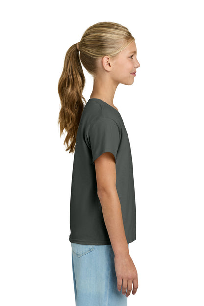 Right View of Charcoal Gildan Youth Light Cotton Tee 3000B plain