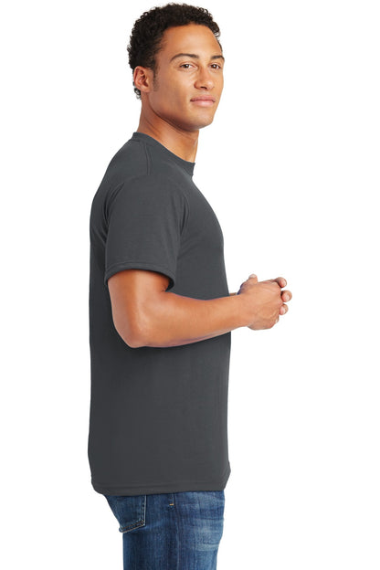Right View of Charcoal Grey Jerzees Dri-Power 100% Polyester T-Shirt. 21M plain