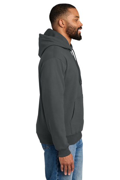 Right View of Charcoal Port & Co Tall Essential Fleece Pullover Hooded Sweatshirt. PC90HT plain