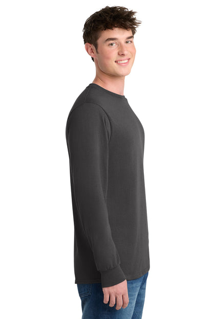 Right View of Charcoal Port & Co Tall Long Sleeve Core Blend Tee. PC55LST plain