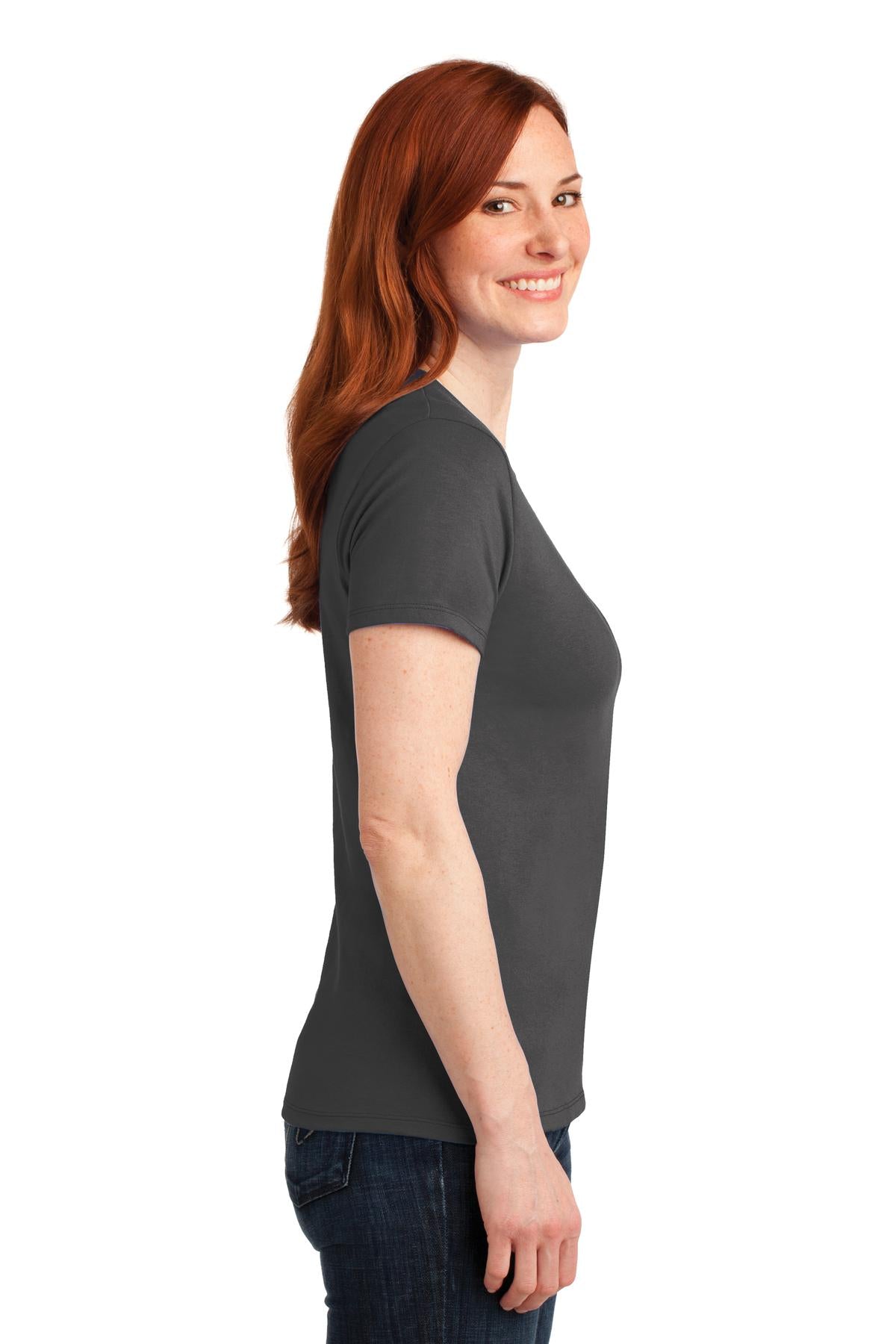 Right View of Charcoal Port & Co Women's Core Blend Tee. LPC55 plain