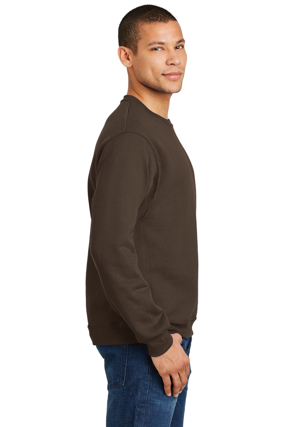Right View of CHOCOLATE Jerzees - NuBlend Crewneck Sweatshirt. 562M plain