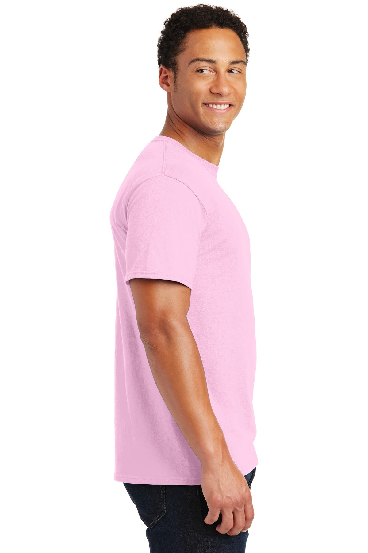 Right View of Classic Pink Jerzees - Dri-Power 50/50 Cotton/Poly T-Shirt. 29M plain