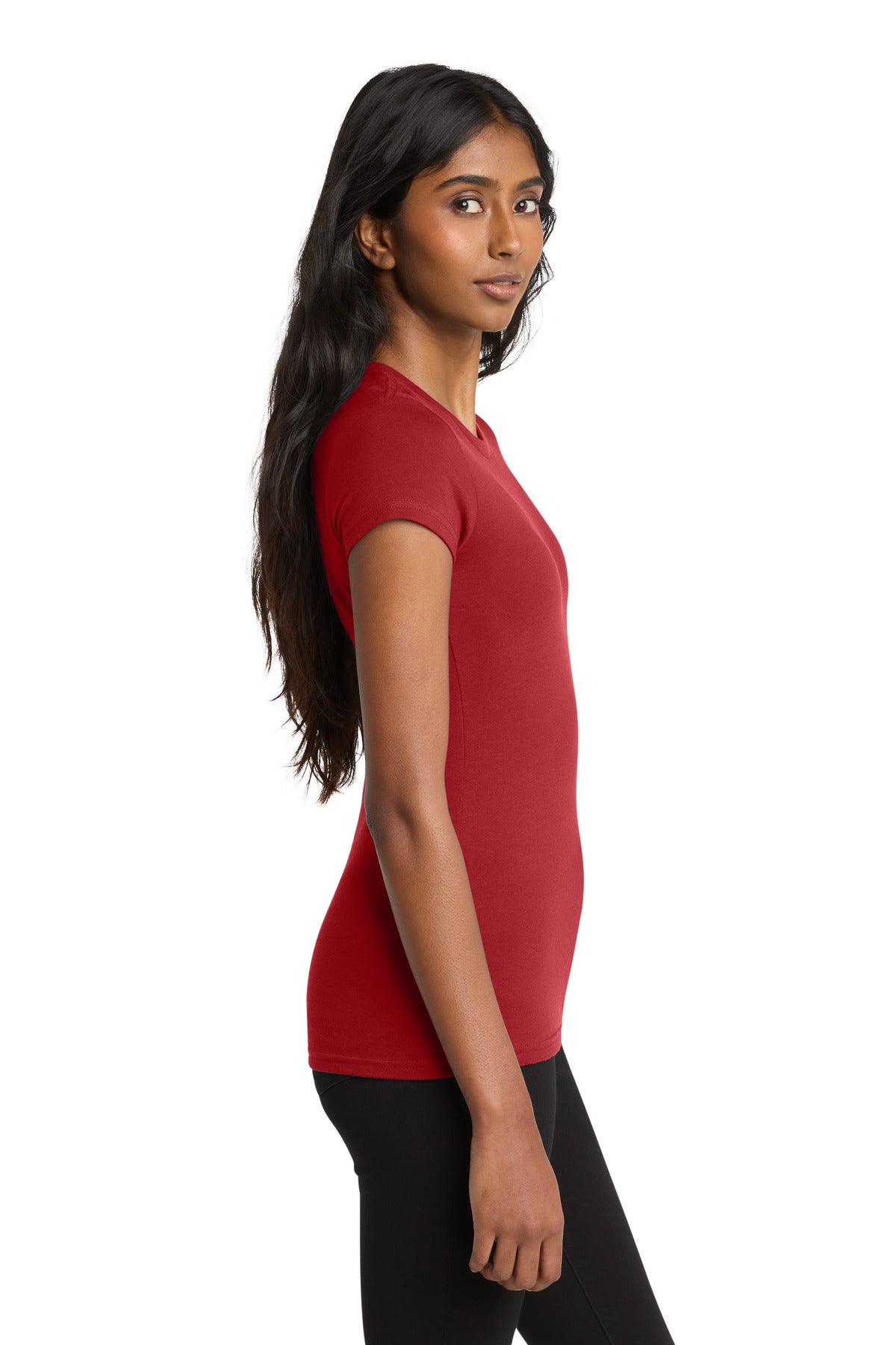 Right View of Classic Red District Women's Fitted Very Important Tee . DT6001 plain