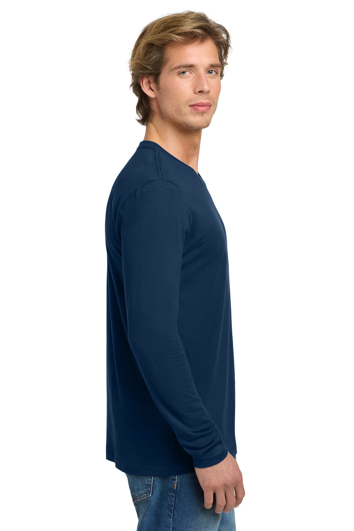 Right View of CooBlue Next Level Apparel Cotton Long Sleeve Tee. NL3601 plain