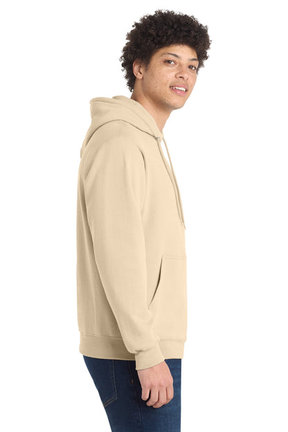 Right View of Creme Port & Co Core Fleece Pullover Hooded Sweatshirt. PC78H plain