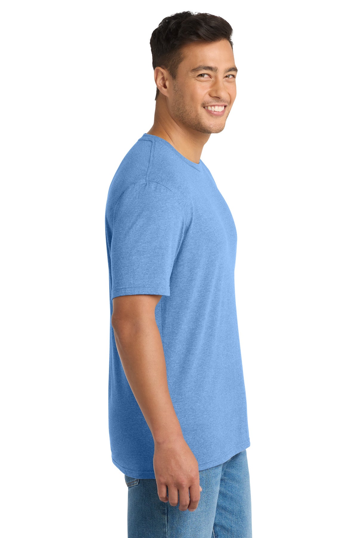 Right View of CrlnaBlHtr Port & Co Tri-Blend Tee. PC330 plain