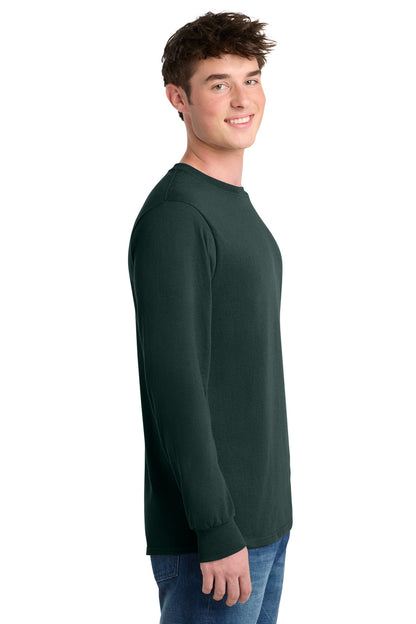 Right View of Dark Green Port & Co Tall Long Sleeve Core Blend Tee. PC55LST plain