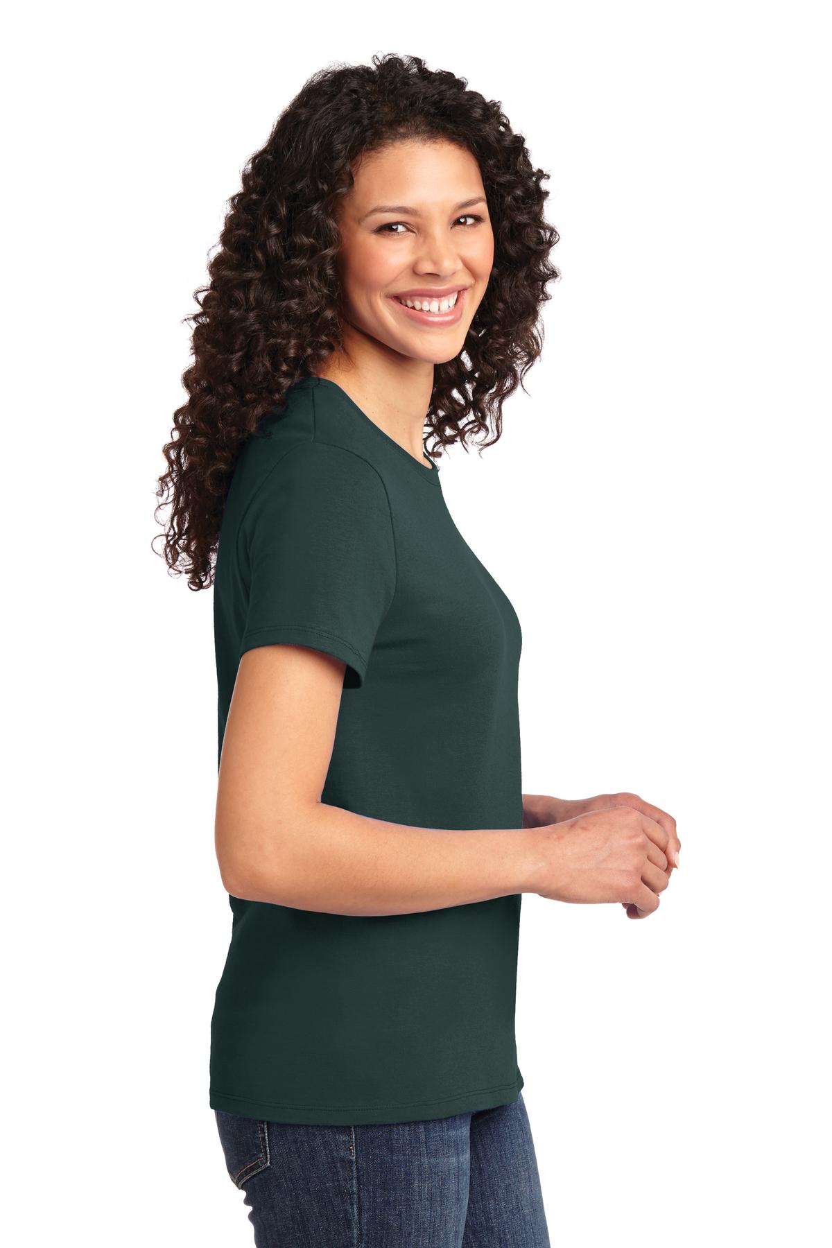 Right View of Dark Green Port & Co Women's Essential Tee. LPC61 plain