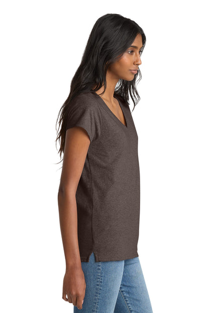 Right View of Deep Brown Hth District Women's Re-Tee V-Neck DT8001 plain