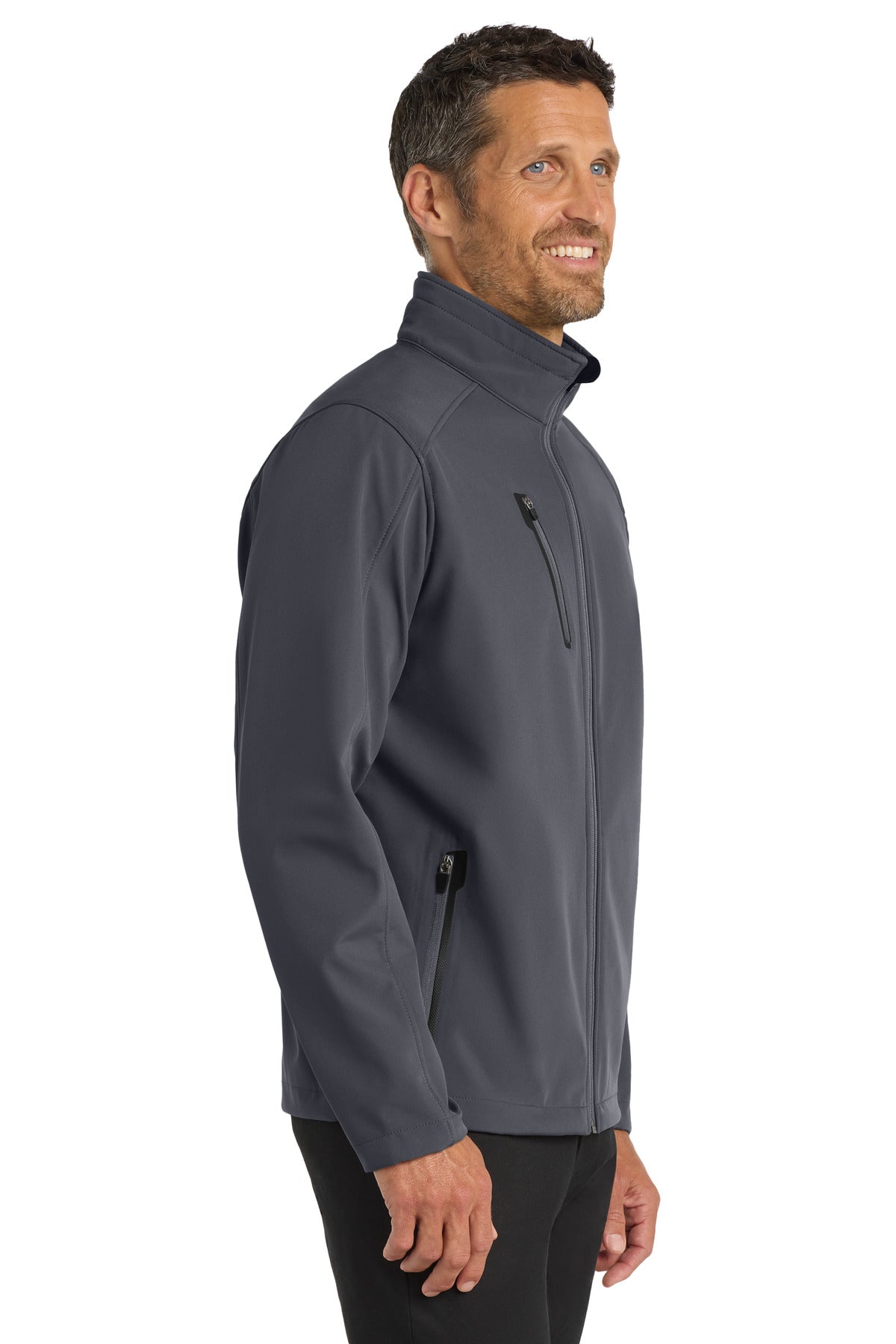 Right View of Deep Smoke Port Authority Welded Soft Shell Jacket. J324 plain