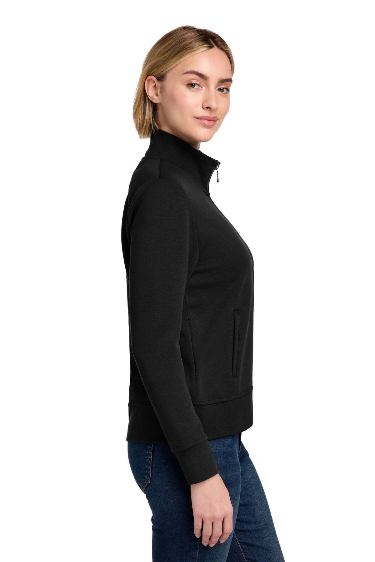 Right View of DeepBlack Brooks Brothers Women's Double-Knit Full-Zip BB18211 plain