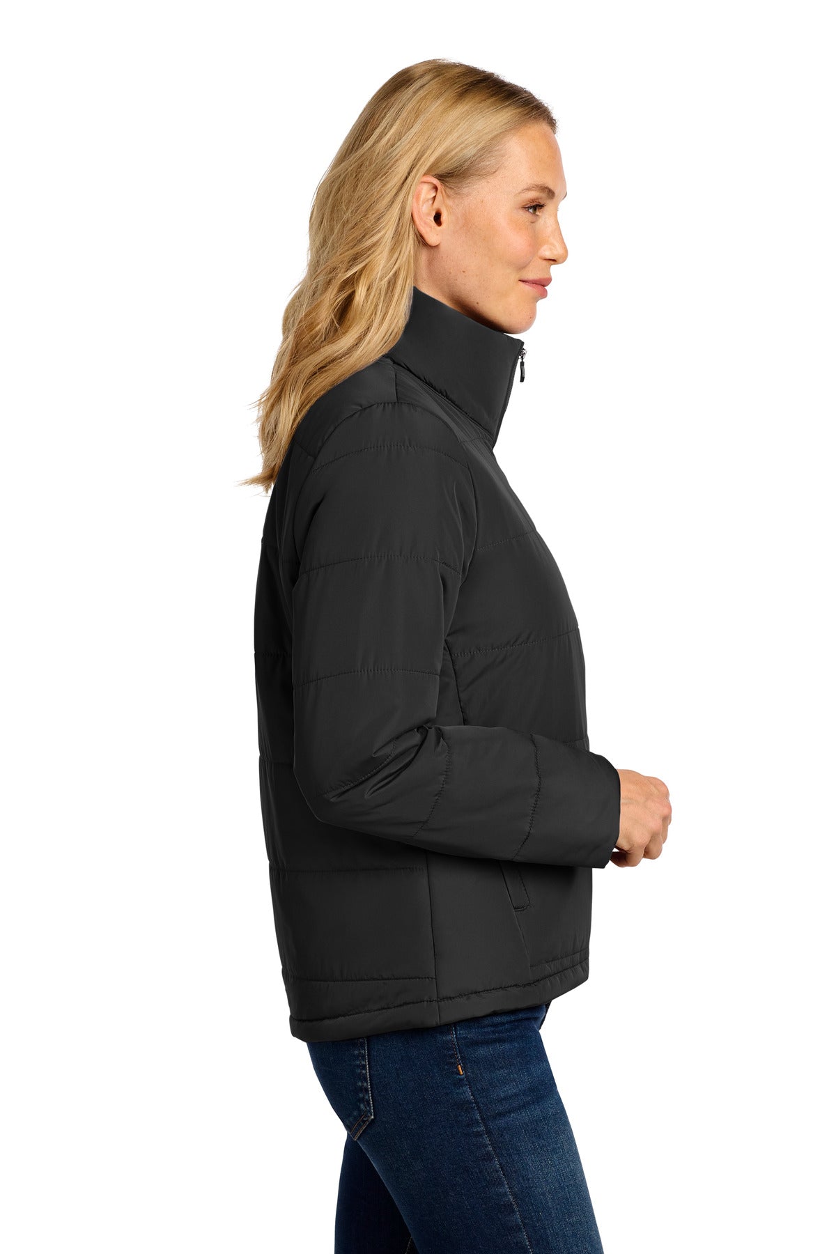 Right View of DeepBlack Port Authority Women's Puffer Jacket L852 plain