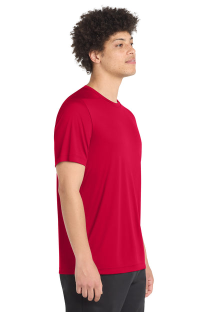 Right View of DeepRed Sport-Tek Posi-UV Pro Tee. ST420 plain